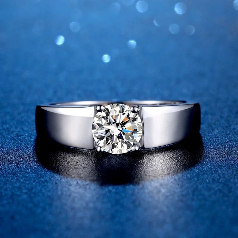 Tezzc 2ct Moissanite Wedding Band Men Ring 925 Sterling Silver classic Engagement Diamond Men Rings With Certificate Jewelry