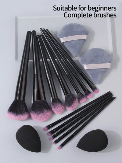 Professional makeup tool set: 12 makeup brushes, 2 water-drop makeup sponge eggs, and 2 triangular powder puffs
