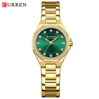 CURREN Luxury Elegance Watch for Women Simple Quartz Wristwatches with Sparkling Rhinestones Stainless Steel Bracelet Waterproof