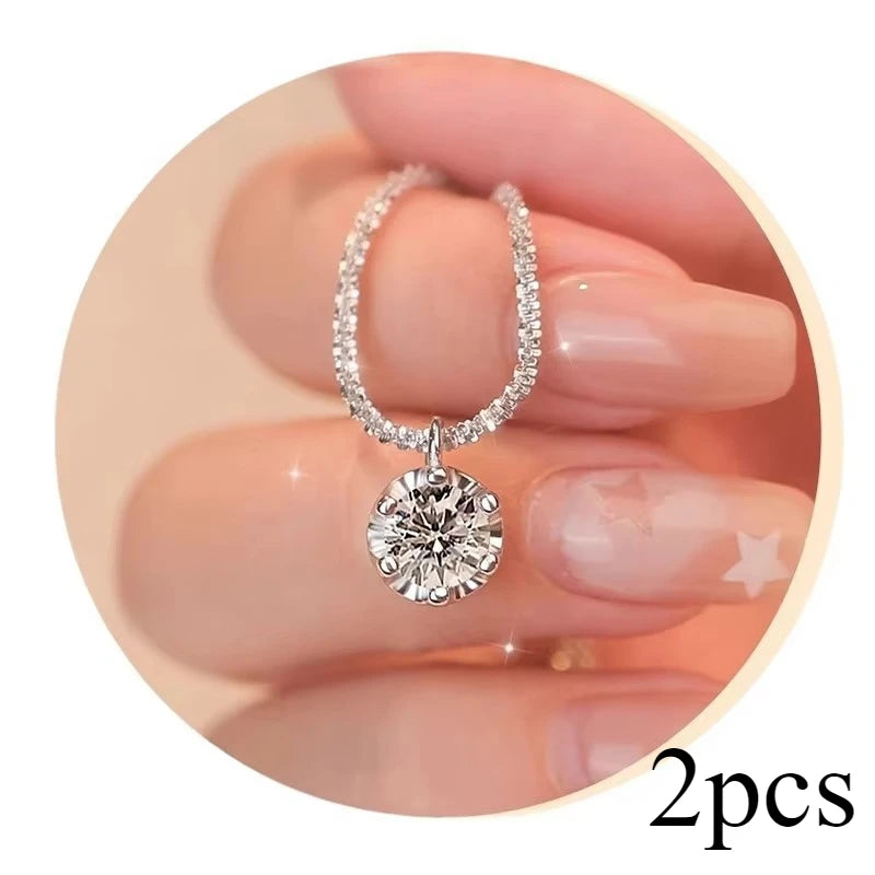 Sparkling Sterling Silver Necklace – Women’s Fashion Clavicle O-Chain with Clear Zircon Pendant, Versatile Elegant Jewelry for Everyday & Parties.