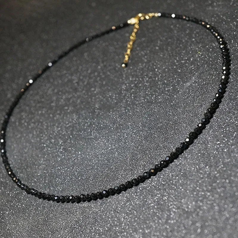 Trendy 3mm Beaded Choker Necklace – Black & Clear Beads Chain Jewelry for Women, Stylish Party Necklace & Sweet Bijoux Femme Gift.