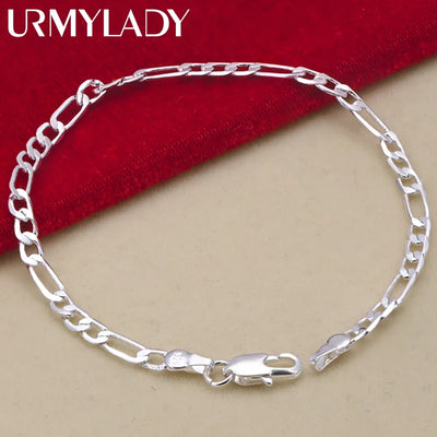 New Noble 925 Sterling Silver Jewelry Set – 4MM Chain Necklace & Bracelet for Men and Women, Elegant Wedding & Christmas Gift.