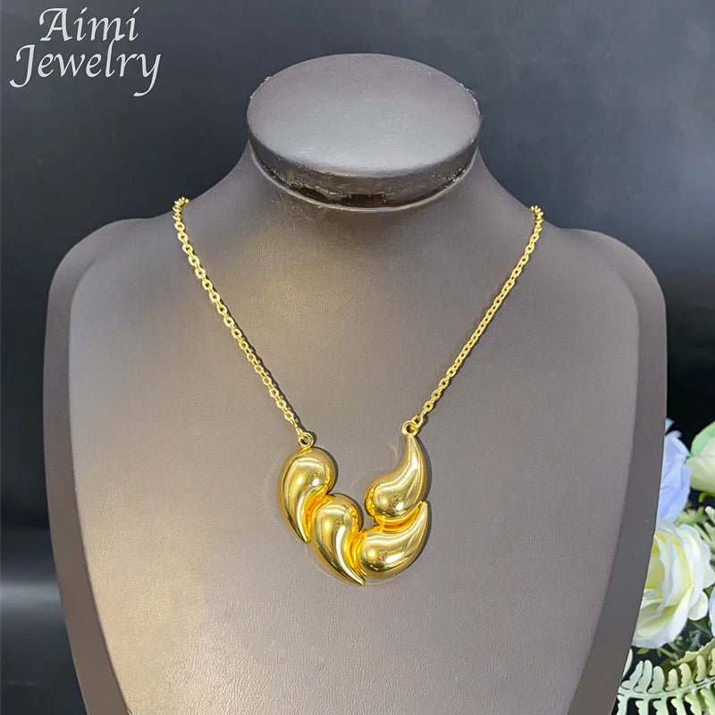 Trendy 18K Gold Plated Jewelry Set – Elegant Chunky Hoop Earrings & Necklace, Exquisite Dubai Bridal Wedding Party Gifts for Women.