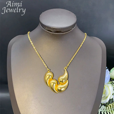 Trendy 18K Gold Plated Jewelry Set – Elegant Chunky Hoop Earrings & Necklace, Exquisite Dubai Bridal Wedding Party Gifts for Women.