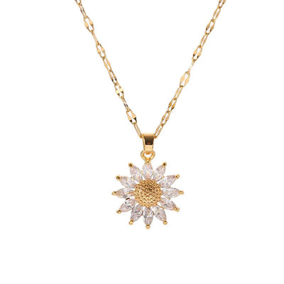 New Fashion Sunflower Necklace – 18K Gold Plated Stainless Steel Clavicle Chain, Sweet Trendy Jewelry Gift for Women & Girls.