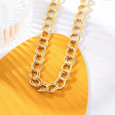 EILIECK 316L Stainless Steel Jewelry Set – 18K Gold Plated Double Link Chain Necklace & Bracelet, Waterproof Fashion Gift for Women.