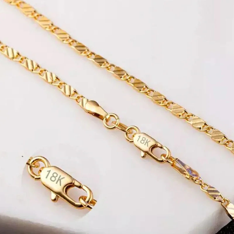 Fashion 18K Gold Necklace – 2MM Side Chain Jewelry for Men & Women, 925 Sterling Silver, Multiple Length Options 16–30 Inch.