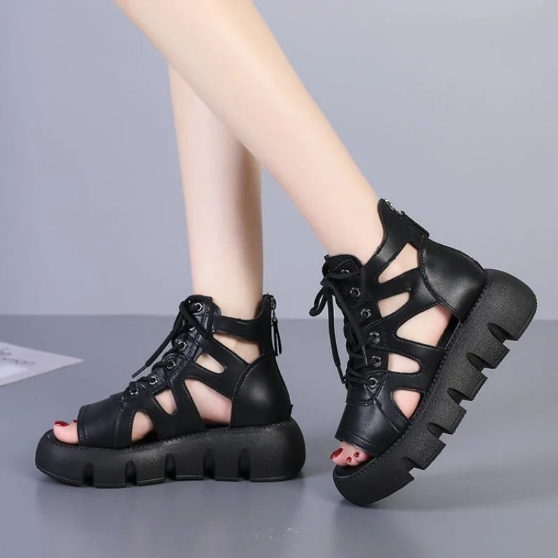2025 Women’s Chunky Platform Gladiator Sandals – Breathable Strappy Summer Shoes with Bold Color Block Design & Comfortable Elevated Style.
