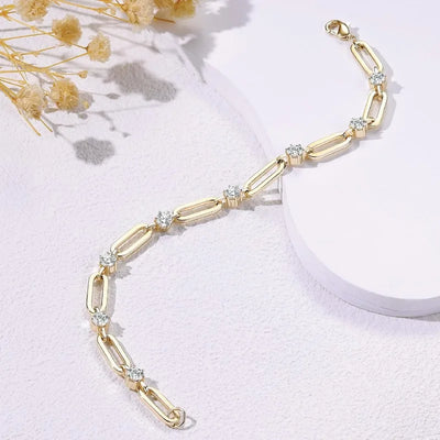 Dainty Gold Bracelet for Women – 14K Gold Plated Paperclip Chain with Cubic Zirconia, Trendy Elegant Jewelry for Everyday Wear.