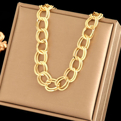EILIECK 316L Stainless Steel Jewelry Set – 18K Gold Plated Double Link Chain Necklace & Bracelet, Waterproof Fashion Gift for Women.