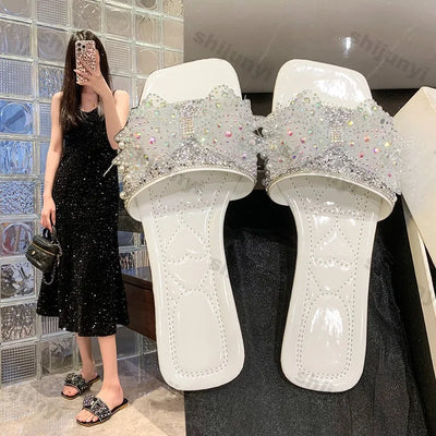 2025 Women’s Summer Shoes – Fashion Bow-Knot Slippers, Comfortable Non-Slip Sandals with Rhinestones, Outdoor Soft Sole & Elegant Dress Footwear.