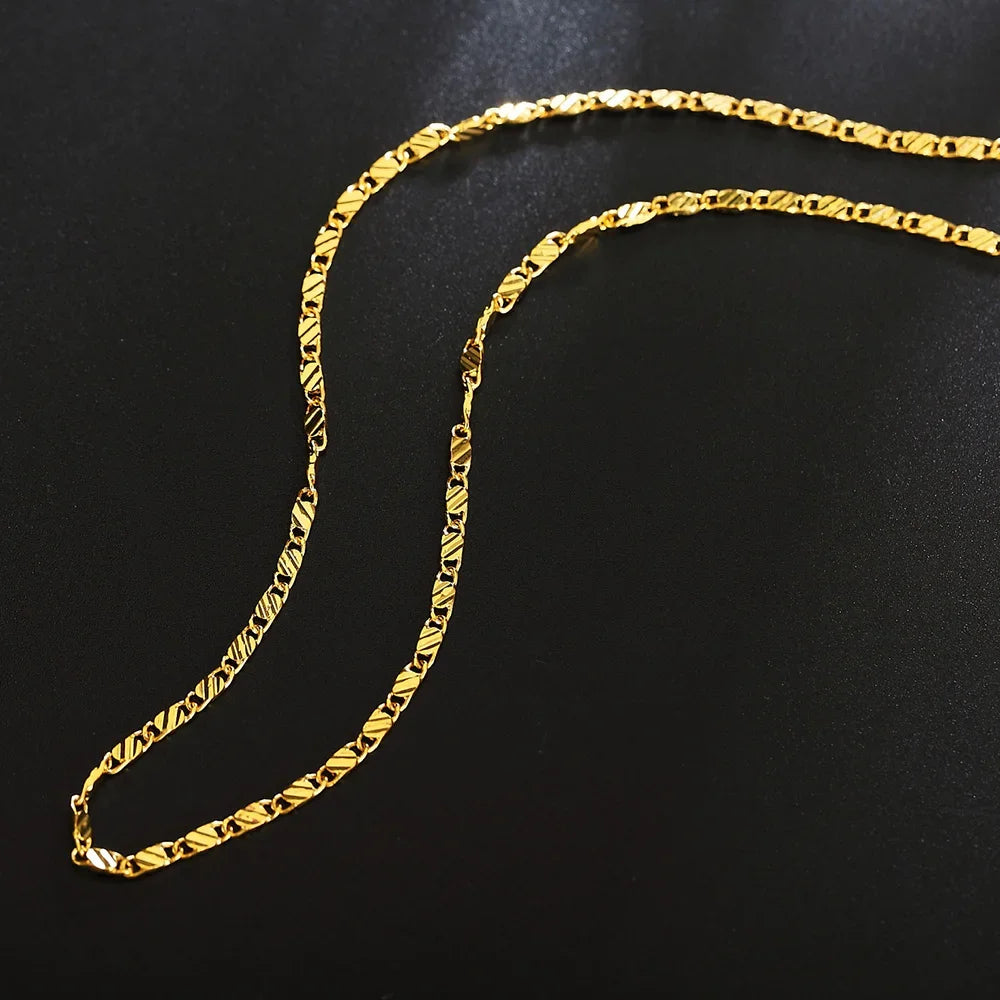 Fashion 18K Gold Necklace – 2MM Side Chain Jewelry for Men & Women, 925 Sterling Silver, Multiple Length Options 16–30 Inch.