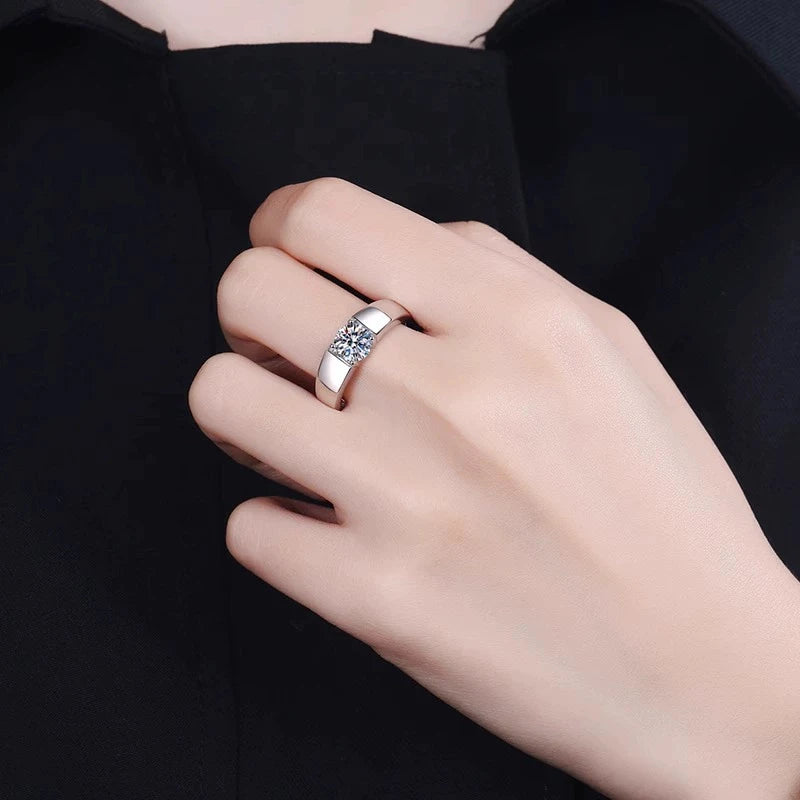 Tezzc 2ct Moissanite Wedding Band Men Ring 925 Sterling Silver classic Engagement Diamond Men Rings With Certificate Jewelry