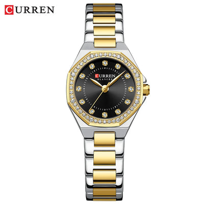 CURREN Luxury Elegance Watch for Women Simple Quartz Wristwatches with Sparkling Rhinestones Stainless Steel Bracelet Waterproof