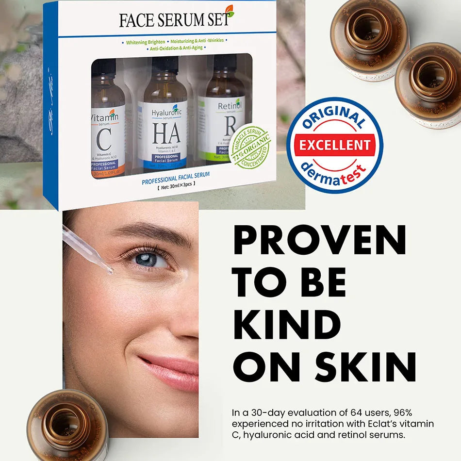 Facial Serums Skin Care Set  Moisturizing Retinol +Hyaluronic Acid + Vitamin C Serum Brightening Firming, & Hydrating Face Serum