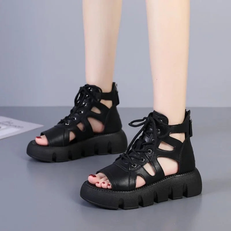 2025 Women’s Chunky Platform Gladiator Sandals – Breathable Strappy Summer Shoes with Bold Color Block Design & Comfortable Elevated Style.