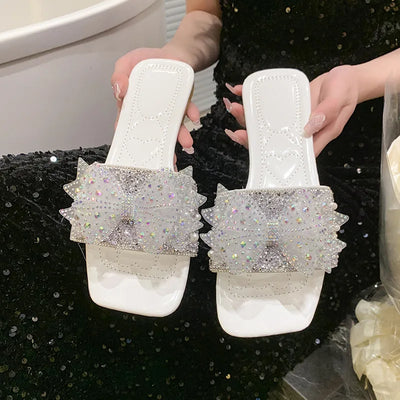 2025 Women’s Summer Shoes – Fashion Bow-Knot Slippers, Comfortable Non-Slip Sandals with Rhinestones, Outdoor Soft Sole & Elegant Dress Footwear.