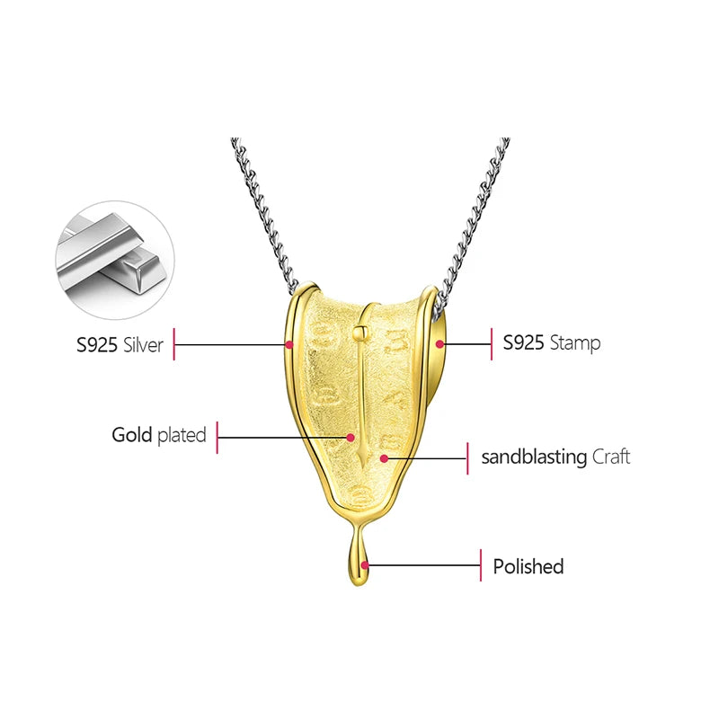 Lotus Fun Eternity Necklace – 18K Gold Clock-Shaped Pendant, 925 Sterling Silver Original Jewelry, Symbol of Love Forever for Women.
