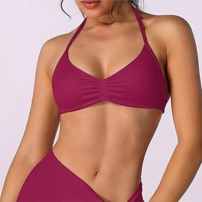 Strappy Bra Top Women High Support Thin Strap Halter Sport Seamless Bras Scrunch Workout Yoga Tank
