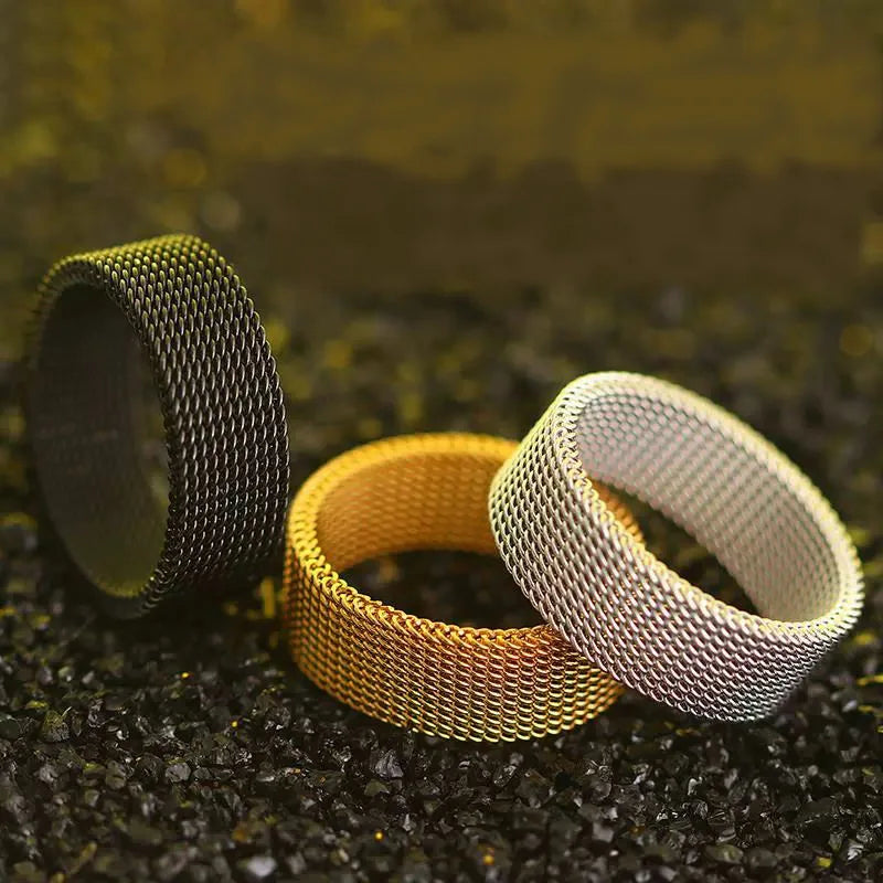 New Fashion Titanium Steel 8MM Grid Mesh Ring Woman For Men High Quality Simple  Multi-color Jewelry Party Gifts ﻿