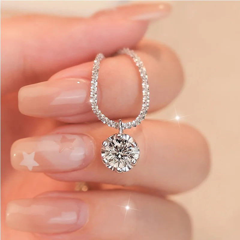 Sparkling Sterling Silver Necklace – Women’s Fashion Clavicle O-Chain with Clear Zircon Pendant, Versatile Elegant Jewelry for Everyday & Parties.