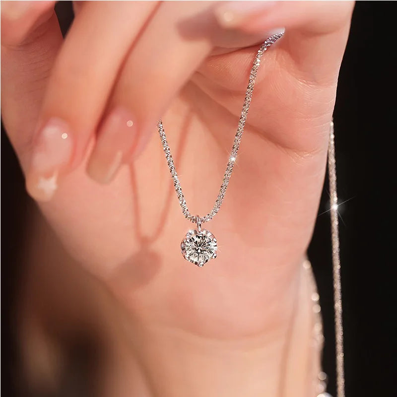 Sparkling Sterling Silver Necklace – Women’s Fashion Clavicle O-Chain with Clear Zircon Pendant, Versatile Elegant Jewelry for Everyday & Parties.