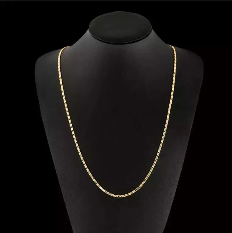 Fashion 18K Gold Necklace – 2MM Side Chain Jewelry for Men & Women, 925 Sterling Silver, Multiple Length Options 16–30 Inch.