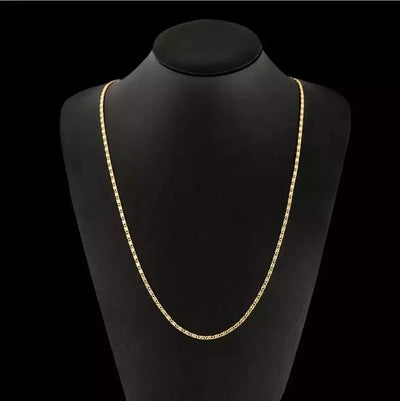 Fashion 18K Gold Necklace – 2MM Side Chain Jewelry for Men & Women, 925 Sterling Silver, Multiple Length Options 16–30 Inch.