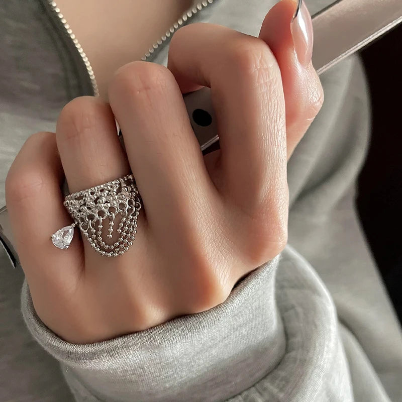 MEWANRY Tassel Chain Rings for Women Trendy Design Charming Luxury Irregular Shiny Simple Punk Birthday Jewelry Gifts Wholesale