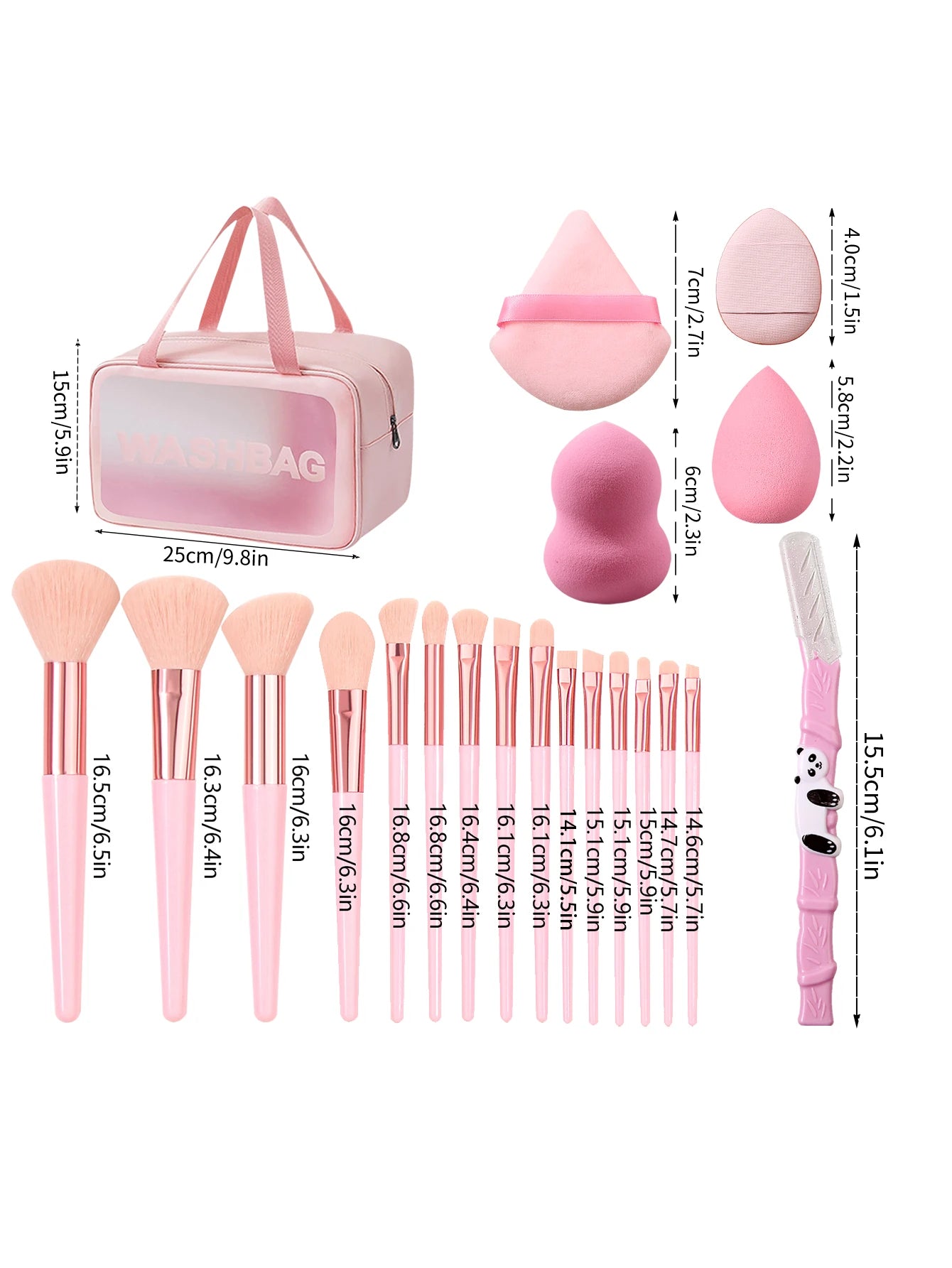 Professional makeup brush set, 15 Commonly Used Makeup Brushes, makeup sponge puff, Eyebrow Trimmer, waterproof makeup bag