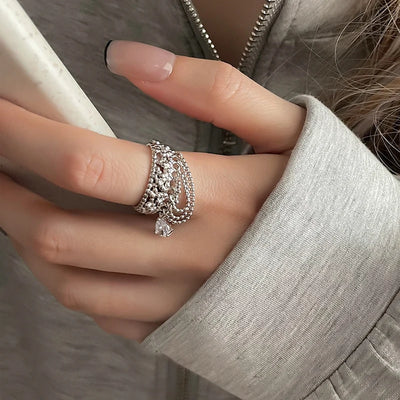 MEWANRY Tassel Chain Rings for Women Trendy Design Charming Luxury Irregular Shiny Simple Punk Birthday Jewelry Gifts Wholesale