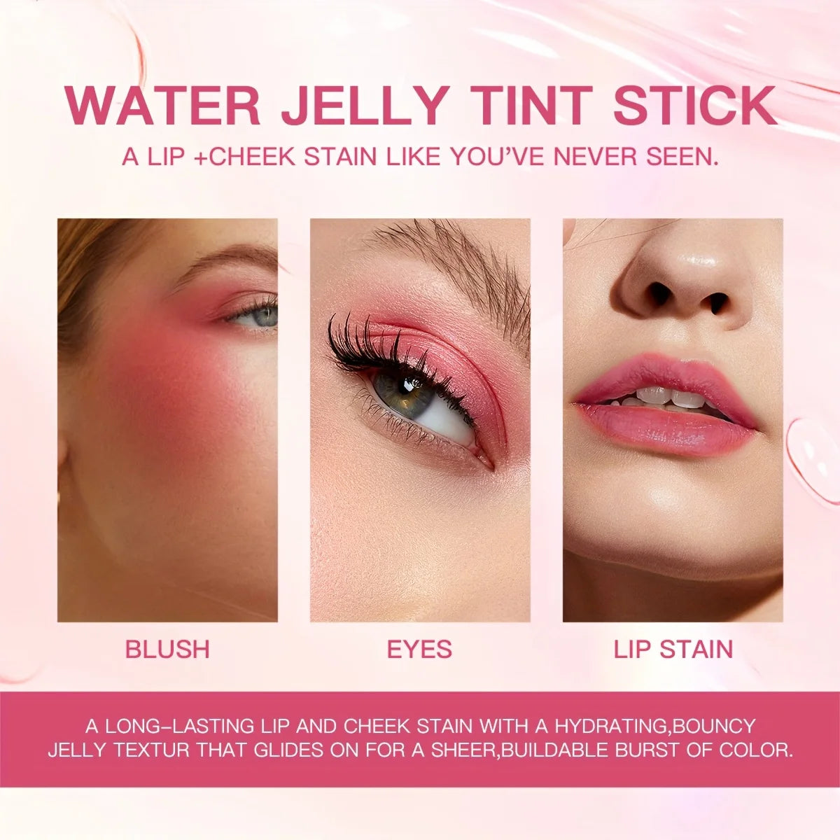 4-i-1 jellystick – rouge, läppbalsam, ögonskugga