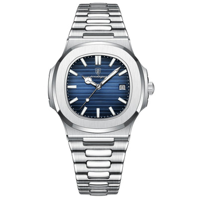POEDAGAR Square Luxury Men Wristwatch Waterproof Luminous Date Stainless Steel Male Clock Business Sports Quartz Watches For Men