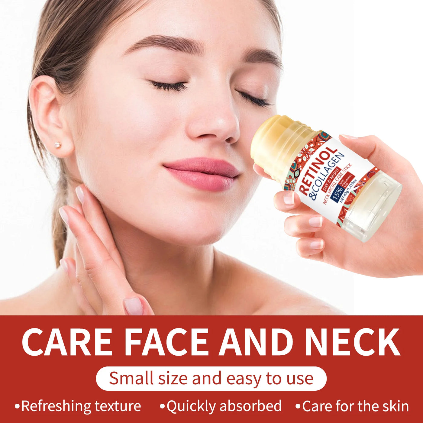 Retinol & Collagen Facial Care Stick - 40g, Day & Night Use, Non-Greasy & Moisturizing Neck Facial Care Stick