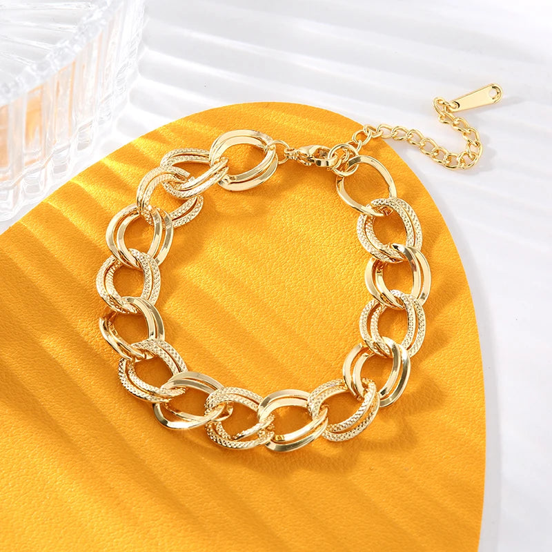 EILIECK 316L Stainless Steel Jewelry Set – 18K Gold Plated Double Link Chain Necklace & Bracelet, Waterproof Fashion Gift for Women.