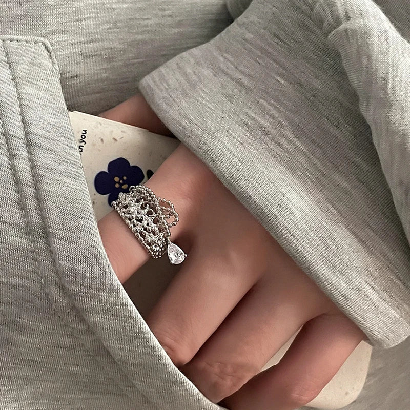 MEWANRY Tassel Chain Rings for Women Trendy Design Charming Luxury Irregular Shiny Simple Punk Birthday Jewelry Gifts Wholesale