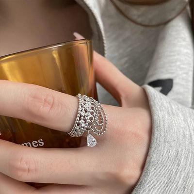 MEWANRY Tassel Chain Rings for Women Trendy Design Charming Luxury Irregular Shiny Simple Punk Birthday Jewelry Gifts Wholesale