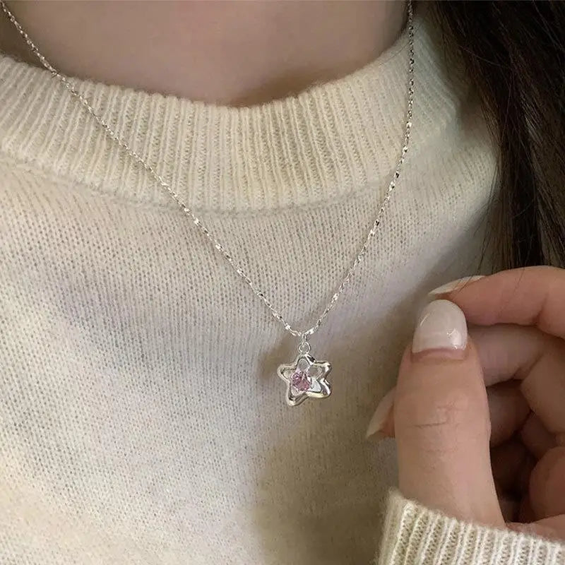 2023 New Bling Star Necklace – 925 Sterling Silver Clavicle Chain Jewelry for Women, Elegant Fashion Birthday Gift & Accessories.