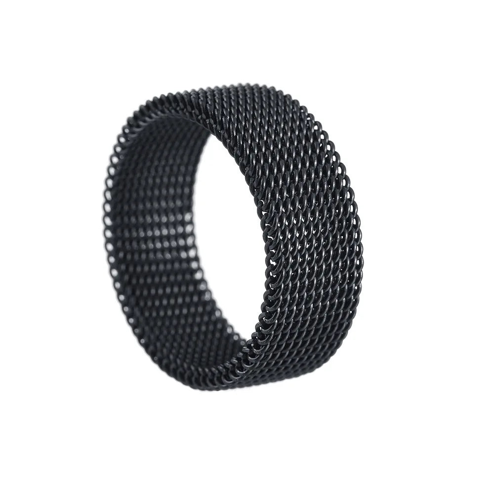 New Fashion Titanium Steel 8MM Grid Mesh Ring Woman For Men High Quality Simple  Multi-color Jewelry Party Gifts ﻿