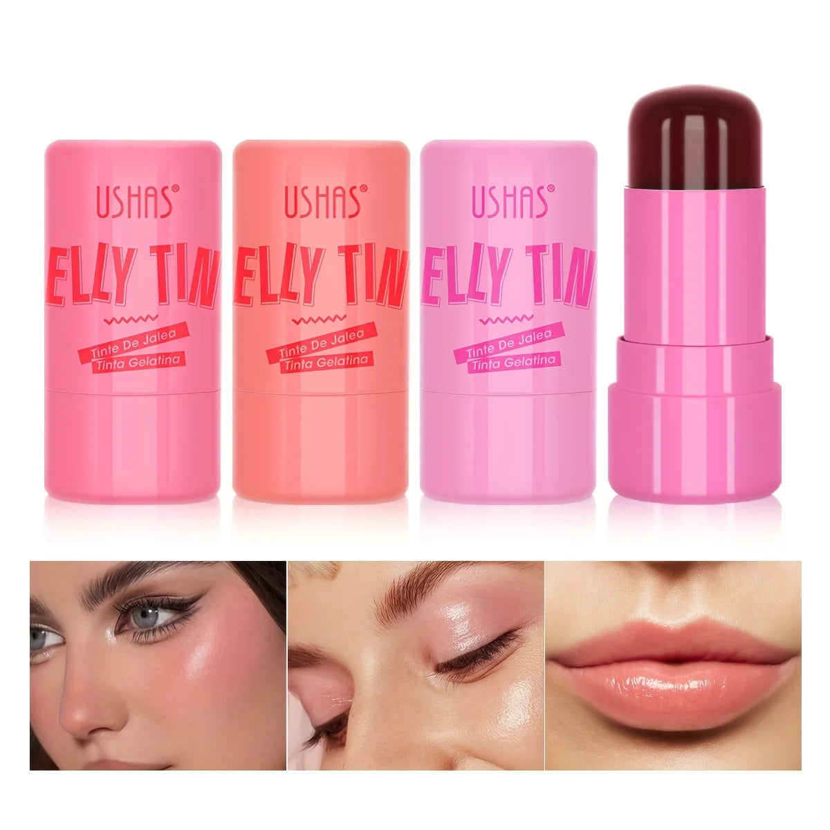 4-i-1 jellystick – rouge, läppbalsam, ögonskugga