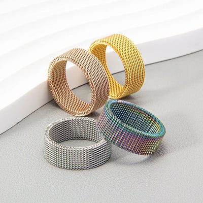 New Fashion Titanium Steel 8MM Grid Mesh Ring Woman For Men High Quality Simple  Multi-color Jewelry Party Gifts ﻿