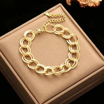 EILIECK 316L Stainless Steel Jewelry Set – 18K Gold Plated Double Link Chain Necklace & Bracelet, Waterproof Fashion Gift for Women.