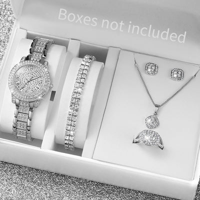 6PCS/Set Luxury Full Diamond Women Watches Fashion Ladies Quartz Wristwatch Jewelry Set Reloj Mujer（Without Box）