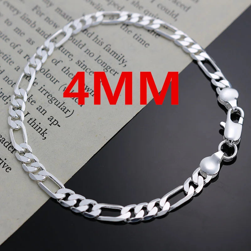 New Noble 925 Sterling Silver Jewelry Set – 4MM Chain Necklace & Bracelet for Men and Women, Elegant Wedding & Christmas Gift.