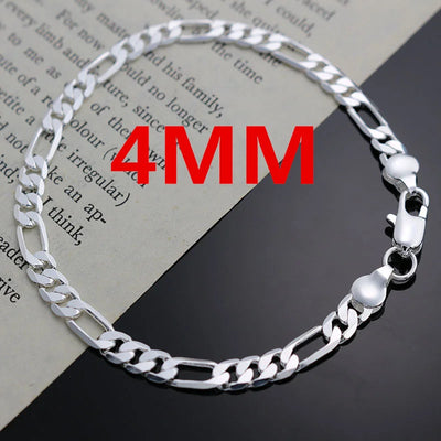 New Noble 925 Sterling Silver Jewelry Set – 4MM Chain Necklace & Bracelet for Men and Women, Elegant Wedding & Christmas Gift.
